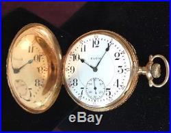 Vintage Elgin Father Time 14k Yellow Gold Hunter Case Railroad Pocket Watch 21J