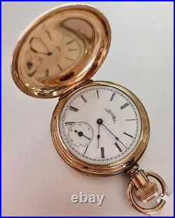 Vintage Elgin Pocket Watch Ebossed Gold filled Hunter Case Runs