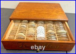 Vintage French Pocket Watch Crystals Case Wood With Crystals & Bezels Lentilles