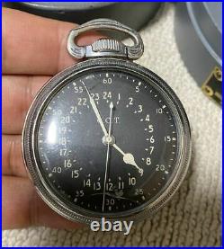 Vintage Hamilton Pocket Watch U. S. Army WW2 WWII 4992B 24hour Dial with Case