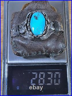 Vintage Leather Pocket Watch Case For Belt, Sterling Silver Turquoise Handcraft