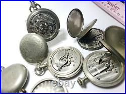 Vintage Mechanical pocket Watch & case lot Elgin Waltham Silveroid for repair