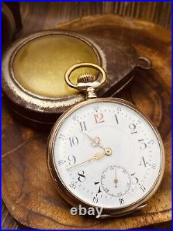 Vintage Open Face Silver Antique Pocket Watch Men w Vintage Case Serviced #5840