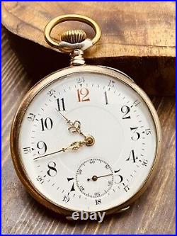 Vintage Open Face Silver Antique Pocket Watch Men w Vintage Case Serviced #5840