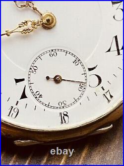 Vintage Open Face Silver Antique Pocket Watch Men w Vintage Case Serviced #5840