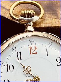 Vintage Open Face Silver Antique Pocket Watch Men w Vintage Case Serviced #5840