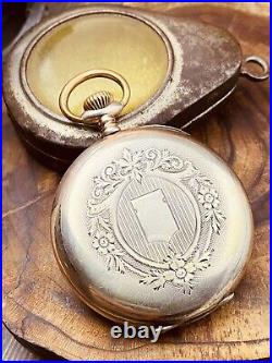 Vintage Open Face Silver Antique Pocket Watch Men w Vintage Case Serviced #5840