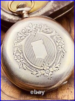 Vintage Open Face Silver Antique Pocket Watch Men w Vintage Case Serviced #5840