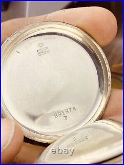 Vintage Open Face Silver Antique Pocket Watch Men w Vintage Case Serviced #5840