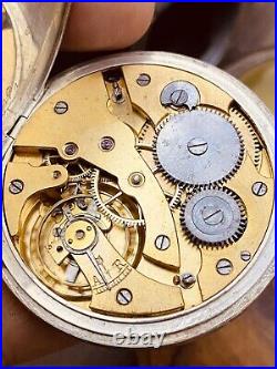 Vintage Open Face Silver Antique Pocket Watch Men w Vintage Case Serviced #5840