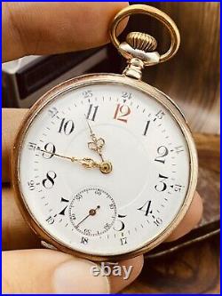 Vintage Open Face Silver Antique Pocket Watch Men w Vintage Case Serviced #5840