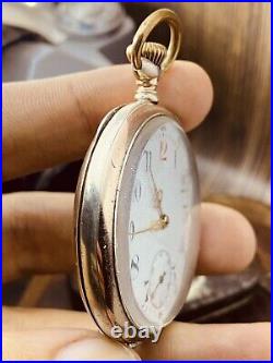 Vintage Open Face Silver Antique Pocket Watch Men w Vintage Case Serviced #5840