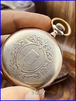 Vintage Open Face Silver Antique Pocket Watch Men w Vintage Case Serviced #5840