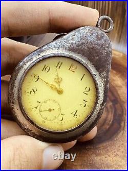 Vintage Open Face Silver Antique Pocket Watch Men w Vintage Case Serviced #5840