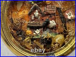 Vintage Pocket Watch Case Detailed Miniature Diorama Halloween Scene