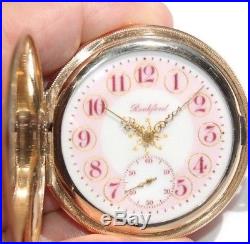 Vintage Rockford Pocket Watch ORIGINAL HUNTER CASE Pink Enamel Fancy Dial