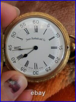 Vintage Sears Roebuck and Co. Pocket Watch Elk & Floral Case Swiss Made Works