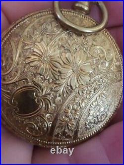 Vintage Sears Roebuck and Co. Pocket Watch Elk & Floral Case Swiss Made Works