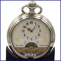 Vintage Swiss pocket watch HEBDOMAS, 8 Jours, 8 day, steel case