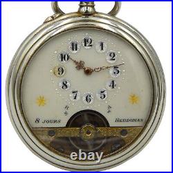 Vintage Swiss pocket watch HEBDOMAS, 8 Jours, 8 day, steel case