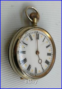 Vtg 1904 Solid Silver Carriage Mantle Desk Clock Hammered Cased Pocket Watch