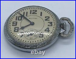 WALTHAM 1908 16s POCKET WATCH Traveler Stainless Case 17 Jewels Etched