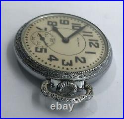 WALTHAM 1908 16s POCKET WATCH Traveler Stainless Case 17 Jewels Etched