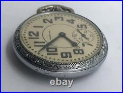 WALTHAM 1908 16s POCKET WATCH Traveler Stainless Case 17 Jewels Etched