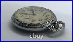 WALTHAM 1908 16s POCKET WATCH Traveler Stainless Case 17 Jewels Etched