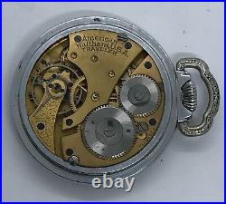 WALTHAM 1908 16s POCKET WATCH Traveler Stainless Case 17 Jewels Etched