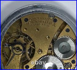 WALTHAM 1908 16s POCKET WATCH Traveler Stainless Case 17 Jewels Etched