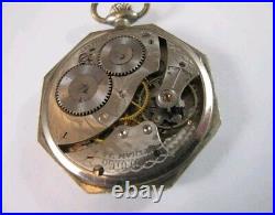 WALTHAM, POCKET WATCH, OCTAGON CASE 14k White gold filled