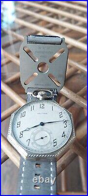 WALTHAM, POCKET WATCH, OCTAGON CASE 14k White gold filled