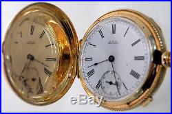 WALTHAM Rare 1874 Chronograph 14s 14K Solid Gold Hunter pocket watch Heavy Case