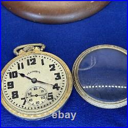 WORKING 1920s Illinois 60 Hr 3 Position 19 Jewels Pocket Watch 10K Gold + Case