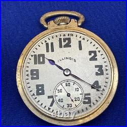 WORKING 1920s Illinois 60 Hr 3 Position 19 Jewels Pocket Watch 10K Gold + Case