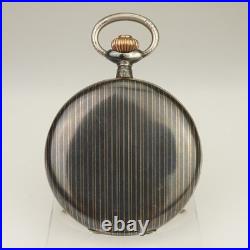 WORKING! HELA Niello Silver Pocket Watch Men's no fusee no duplex no repeater