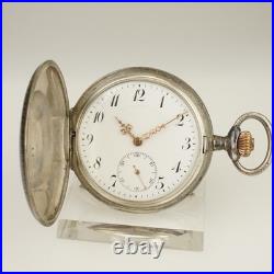 WORKING! HELA Niello Silver Pocket Watch Men's no fusee no duplex no repeater