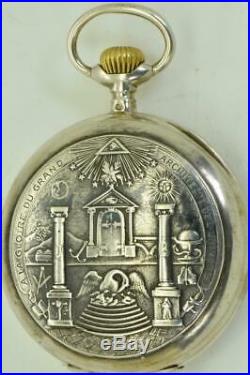 WOW! Unique antique Omega silver Masonic chased case pocket watch c1900