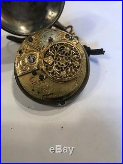 W. Robins Dublin Fusee Verge Silver Hlmk. Pair Case Pocket Watch Circa 1700s