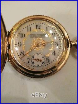 Waltham 0S. (1893) 11 jewel great fancy dial 14K Double hunter case restored