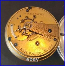 Waltham 11 Jewel WM Ellery Pocket Watch Model 1877 Size 18s Sterling Case As Is