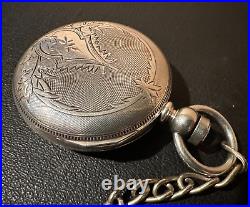 Waltham 18s Coin Silver Massive 4oz Hunter case Pocket Watch chain and key