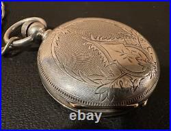 Waltham 18s Coin Silver Massive 4oz Hunter case Pocket Watch chain and key