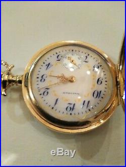 Waltham (1908) 15 jewels mint fancy dial 14K. Gold filled diamond hunter case