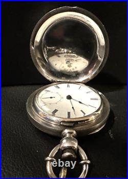 Waltham 5oz coin silver Hunter Case size 18 Pocket Watch 1876. With 18in chain