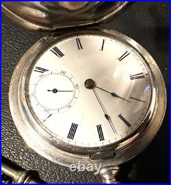 Waltham 5oz coin silver Hunter Case size 18 Pocket Watch 1876. With 18in chain