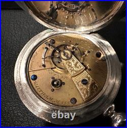 Waltham 5oz coin silver Hunter Case size 18 Pocket Watch 1876. With 18in chain