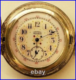 Waltham 6/12S. Grade L, 11J. Super fancy dial Sterling Silver hunter case (1892)