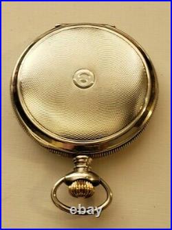 Waltham 6/12S. Grade L, 11J. Super fancy dial Sterling Silver hunter case (1892)